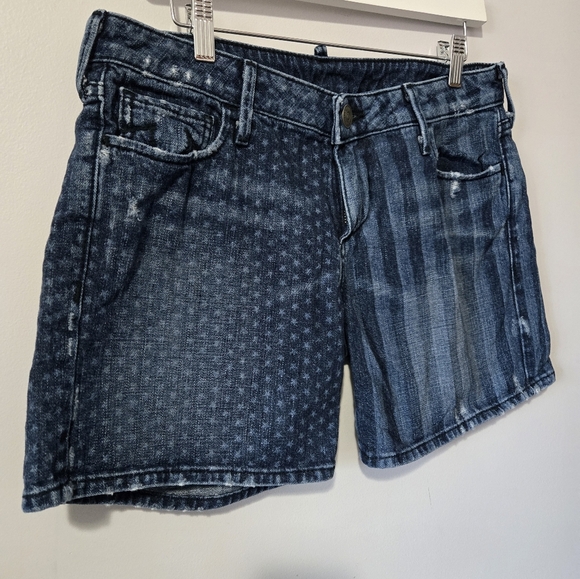 TRUE RELIGION "Cassie" Stars And Stripes Semi Distressed Cotton Denim Shorts. 29 - Picture 2 of 14